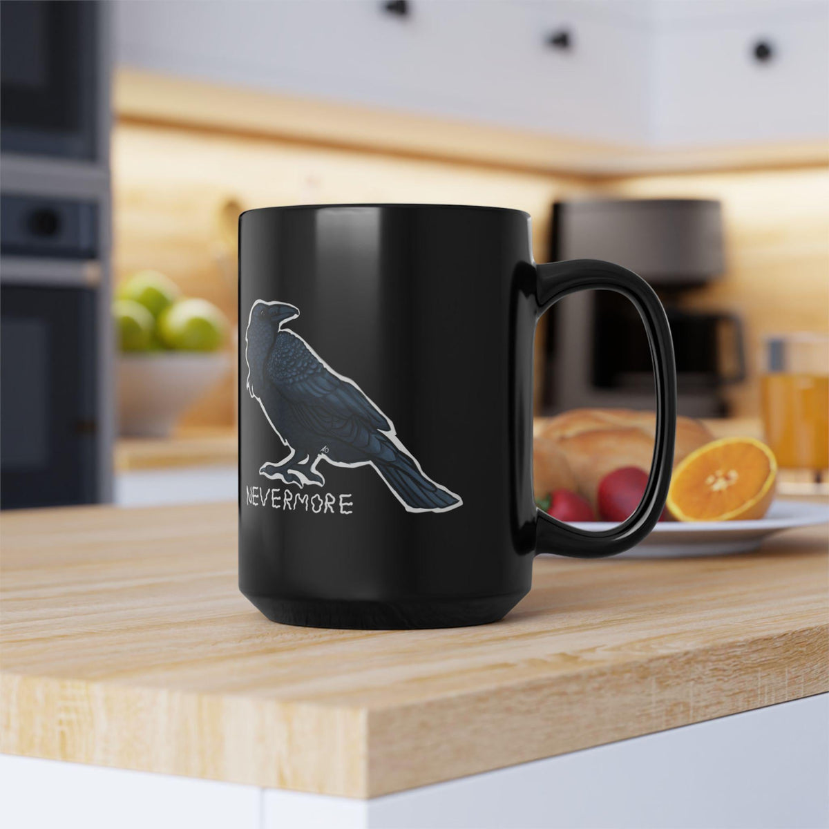 Elegant Black Mug for Coffee Lovers, Raven, Poe, Unique Gift for Mom, Birthday Celebration, Christmas, Home Decor, Minimalist Style