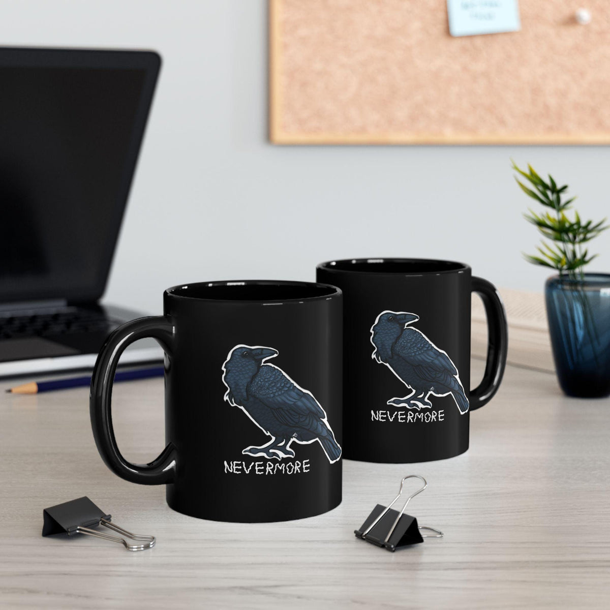 Elegant Black Mug for Coffee Lovers, Raven, Poe, Unique Gift for Mom, Birthday Celebration, Christmas, Home Decor, Minimalist Style